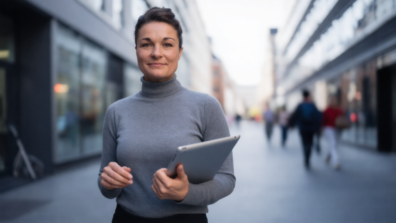 Eine Immobilienberaterin von WEKEYS Immobilien steht mit Tablet in einer urbanen Umgebung und verbindet persönliche Expertise mit digitaler Effizienz. Sie analysiert Märkte, bewertet Chancen und begleitet ihre Kundinnen und Kunden transparent und strukturiert durch den gesamten Vermarktungsprozess. WEKEYS steht für zeitgemäße Strategien, fundiertes Know-how und eine Beratung, die Vertrauen schafft. - ✅ WEKEYS IMMOBILIEN – Menschlich. Engagiert. Erfolgreich.