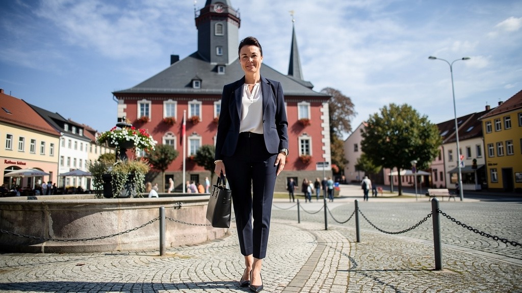 A property consultant from WEKEYS Immobilien stands in front of a striking historic town hall and embodies presence, market knowledge and regional ties. The lively backdrop of a town square emphasises the local expertise and the strong local network. WEKEYS combines personal advice with in-depth market analysis and a clear marketing strategy - for property decisions with substance and sustainable success. - WEKEYS IMMOBILIEN - Human. Committed. Successful.