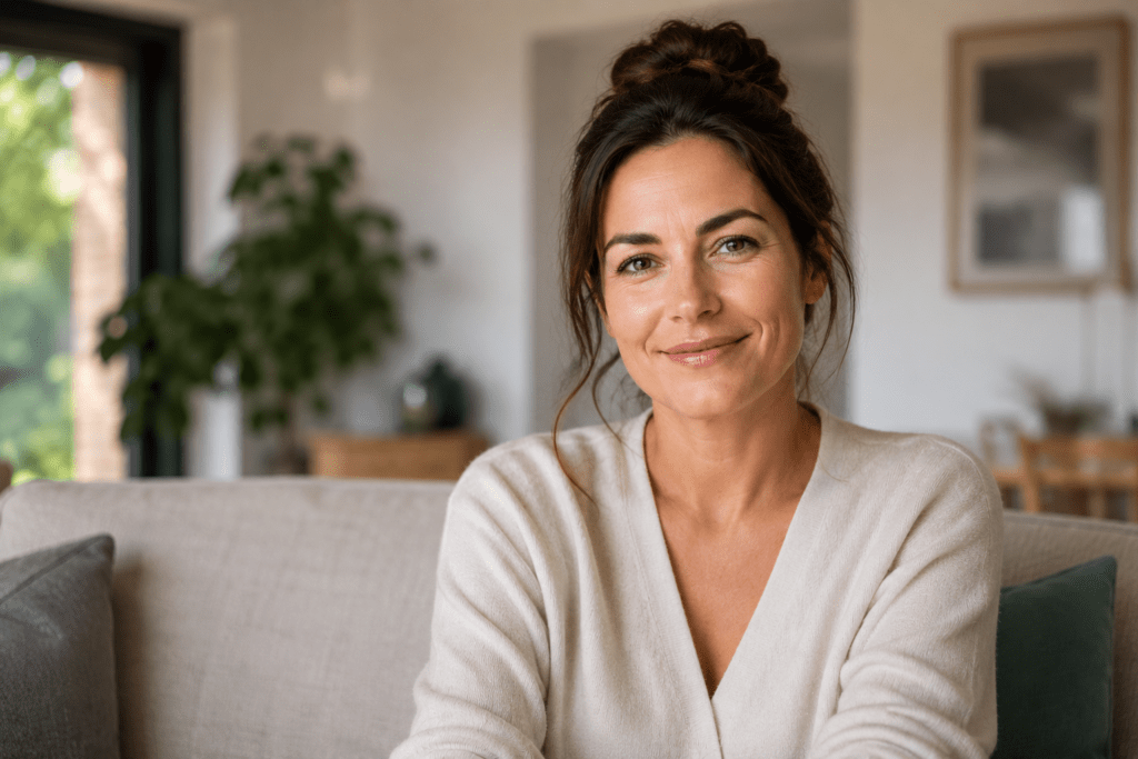Das Bild zeigt eine Frau, die in einer freundlichen und modernen Wohnumgebung sitzt und direkt in die Kamera blickt. Ihr ruhiger, selbstbewusster Gesichtsausdruck vermittelt Zuversicht, Stabilität und die Bereitschaft, einen neuen Lebensabschnitt zu beginnen. Die helle Einrichtung und die wohnliche Atmosphäre unterstreichen das Gefühl von Sicherheit und Orientierung in einer Zeit der Veränderung.

Die Aufnahme eignet sich besonders für Themen rund um Trennung, Scheidung, Immobilienregelungen und Vermögensaufteilung. Nach dem Ende einer Partnerschaft stehen häufig wichtige Entscheidungen bezüglich gemeinsamer Immobilien, Wohnsituationen oder finanzieller Verpflichtungen an. Das Bild symbolisiert die Chance auf einen Neuanfang und die Bedeutung professioneller Unterstützung bei der Klärung von Eigentumsverhältnissen, Immobilienbewertungen oder Verkaufsentscheidungen. Es vermittelt Vertrauen, Einfühlungsvermögen und die Perspektive, auch nach einer persönlichen Veränderung eine sichere und passende Lösung für die eigene Wohn- und Lebenssituation zu finden. - ✅ WEKEYS IMMOBILIEN – Menschlich. Engagiert. Erfolgreich.